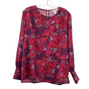 Christopher & Banks Women’s Blouse S Burgundy Floral Long Sleeve NEW